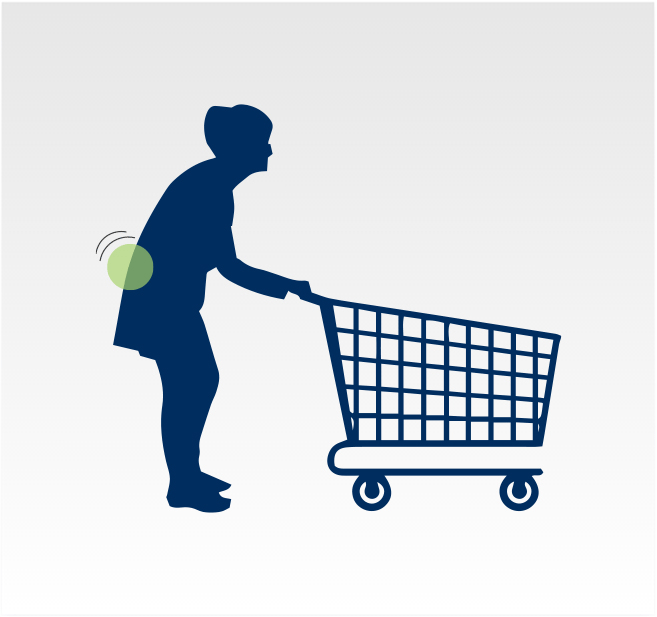 Graphic - Lower back pain relief while bending forward on a grocery cart