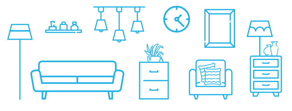 illustration of a room with an appropriate amount of furniture