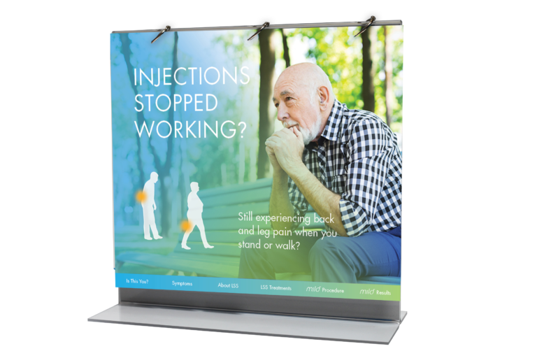 mild® patient flip chart - the cover of the flip chart shows the text "Injections stopped working?"