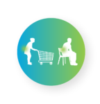 Illustration of people sitting and pushing a shopping cart with neurogenic claudication