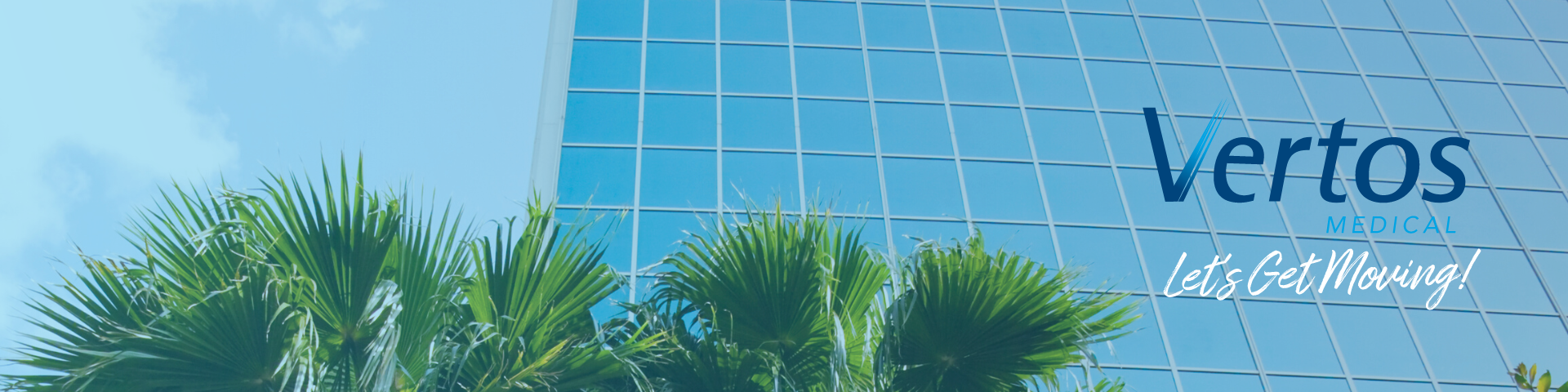 Office Building with Palm Trees, and the Vertos Medical logo