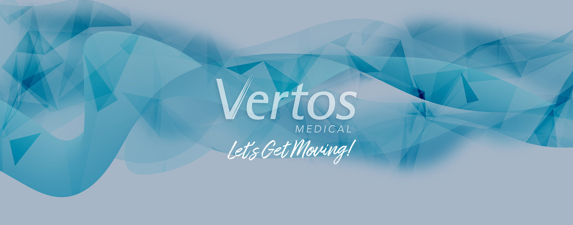 Logo of Vertos Medical, Let's Get Moving! with blue and white crystal background